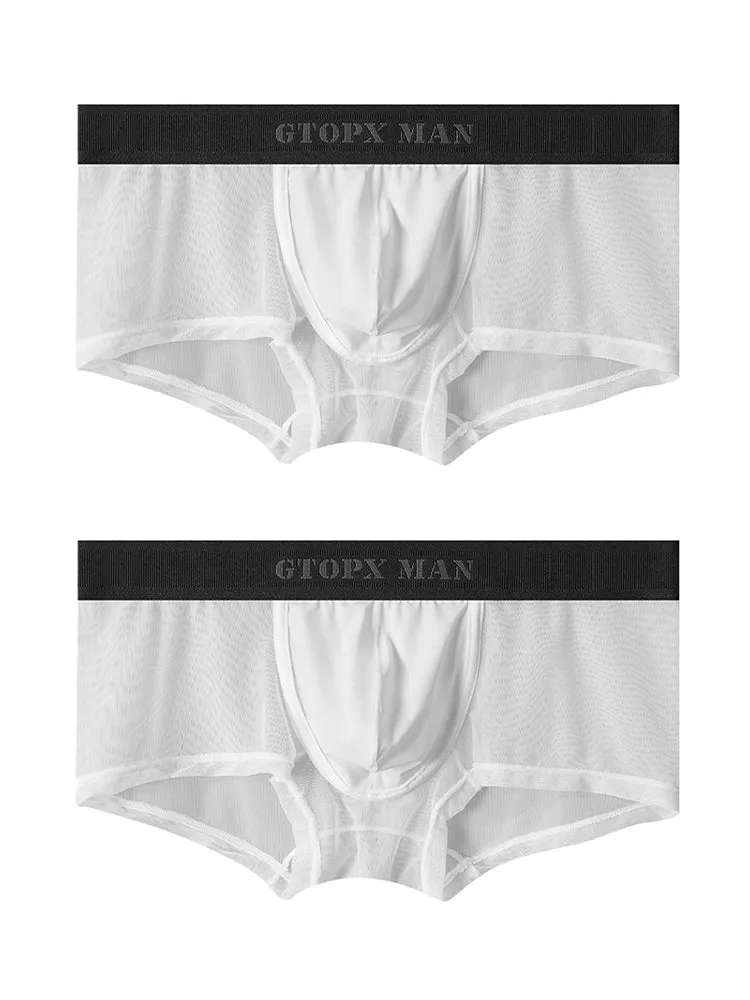 2-Pack Men's Breathable Mesh Ice Silk U-convex Low Waist Boxer Briefs