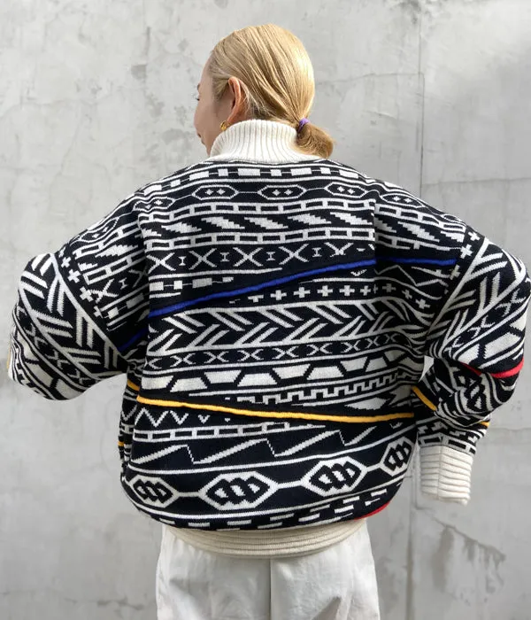 FUMIKA_UCHIDA/JACQUARD KNITTED OVERSIZED REVERSIBLE HALF ZIP JUMPER(BLACKWHITE PATTERN/PATTERNED BEIGE)
