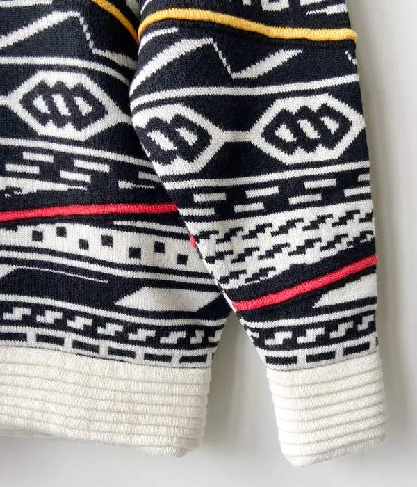 FUMIKA_UCHIDA/JACQUARD KNITTED OVERSIZED REVERSIBLE HALF ZIP JUMPER(BLACKWHITE PATTERN/PATTERNED BEIGE)