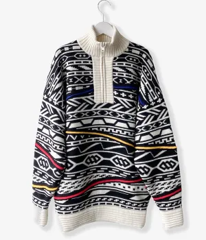 FUMIKA_UCHIDA/JACQUARD KNITTED OVERSIZED REVERSIBLE HALF ZIP JUMPER(BLACKWHITE PATTERN/PATTERNED BEIGE)