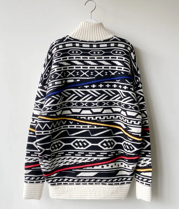 FUMIKA_UCHIDA/JACQUARD KNITTED OVERSIZED REVERSIBLE HALF ZIP JUMPER(BLACKWHITE PATTERN/PATTERNED BEIGE)