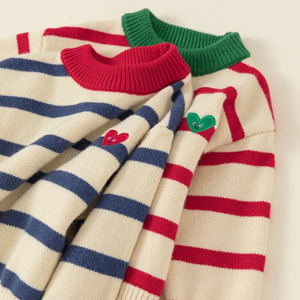 Heart Stripe Contrast Knitted Top