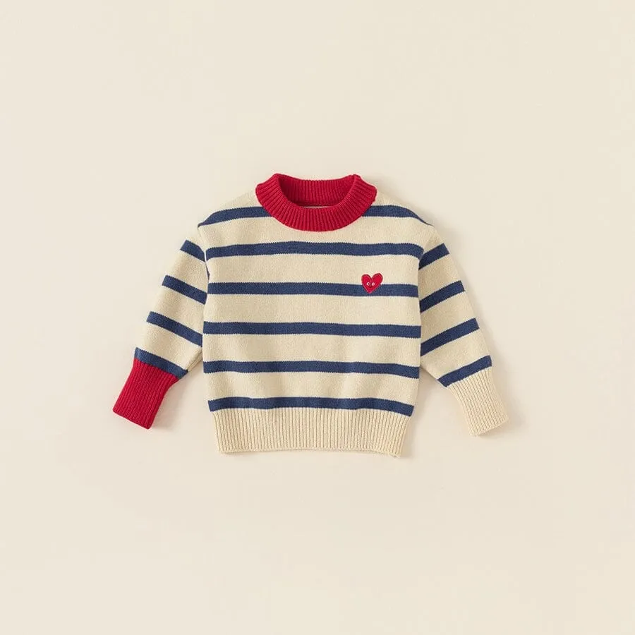 Heart Stripe Contrast Knitted Top