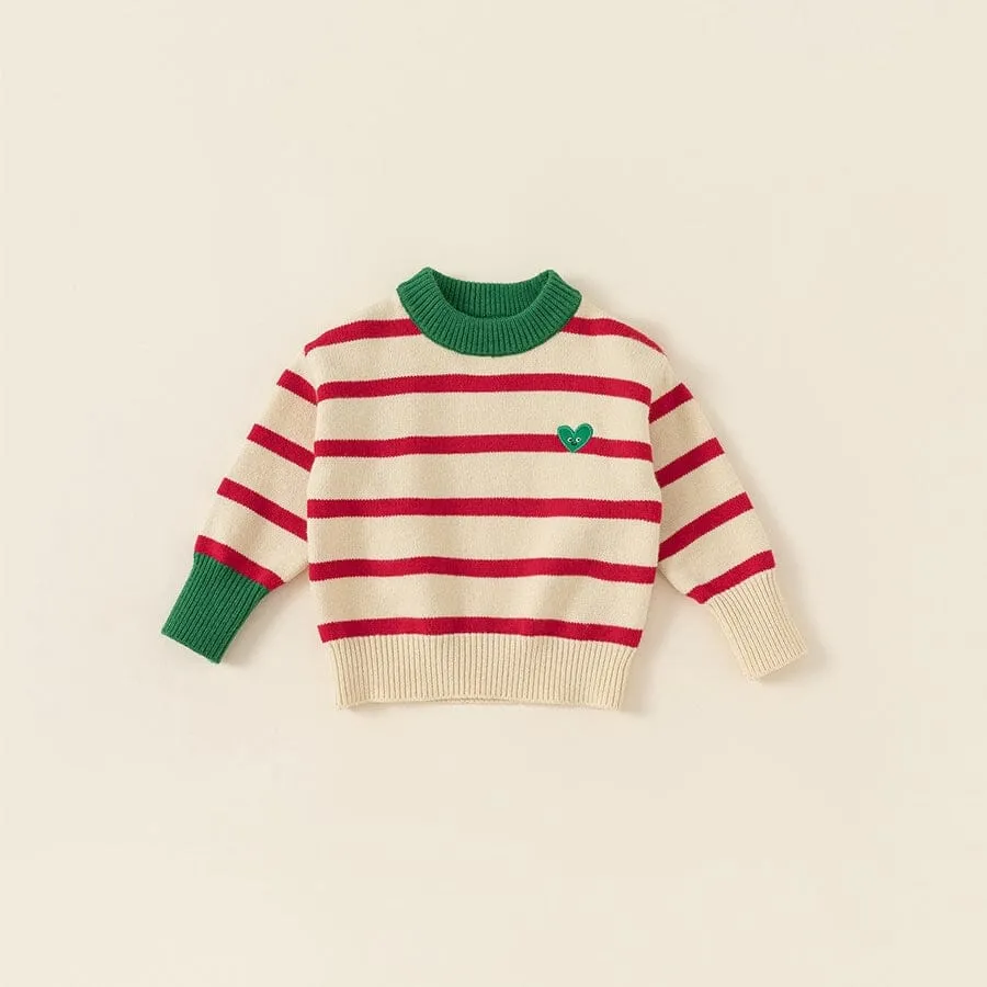 Heart Stripe Contrast Knitted Top