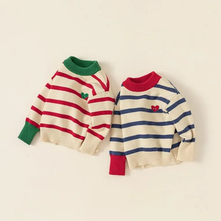 Heart Stripe Contrast Knitted Top