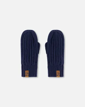 Knit Mittens Navy Blue