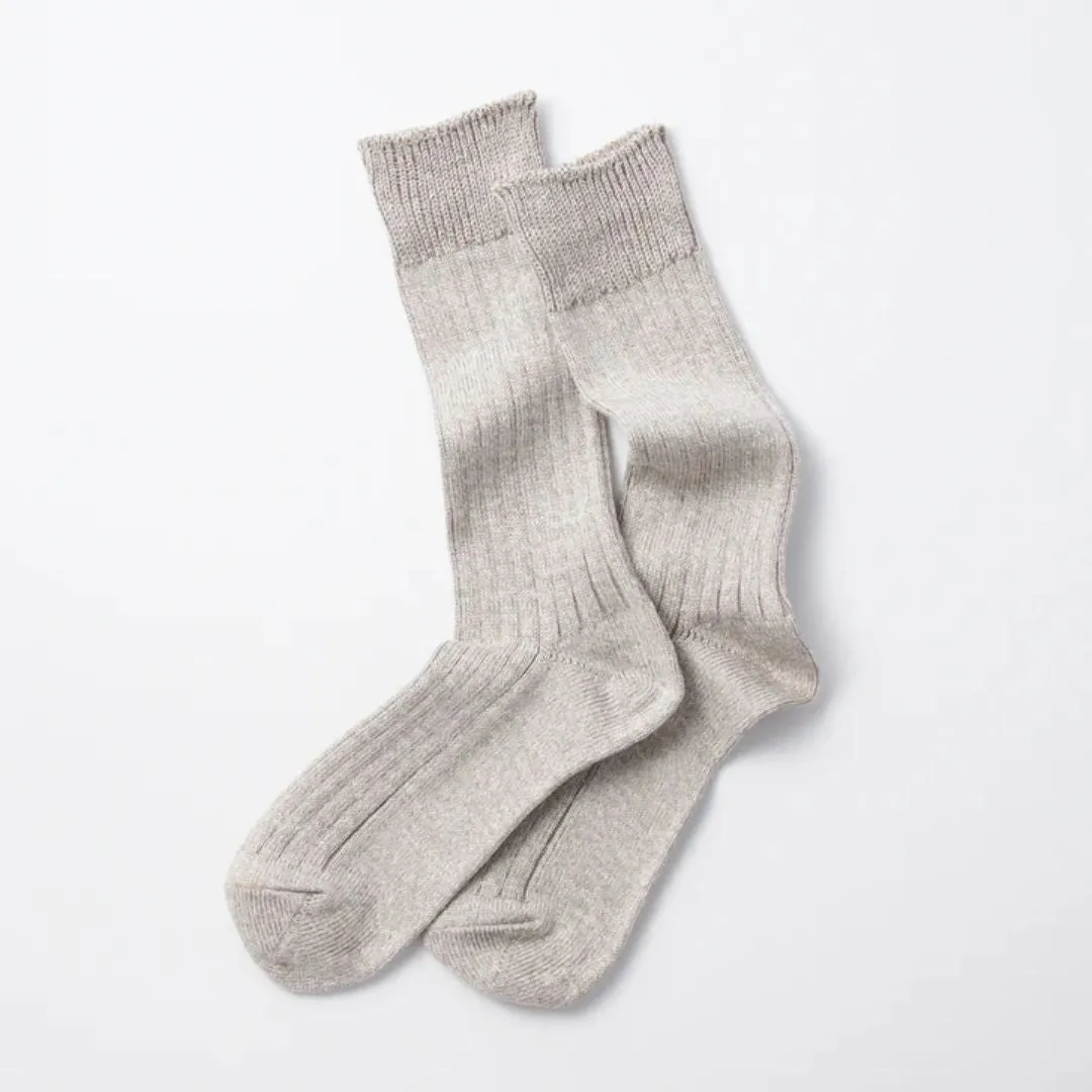 Linen Cotton Ribbed Crew Socks (Grayge)