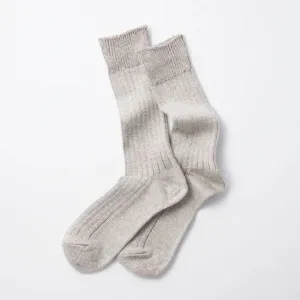 Linen Cotton Ribbed Crew Socks (Grayge)