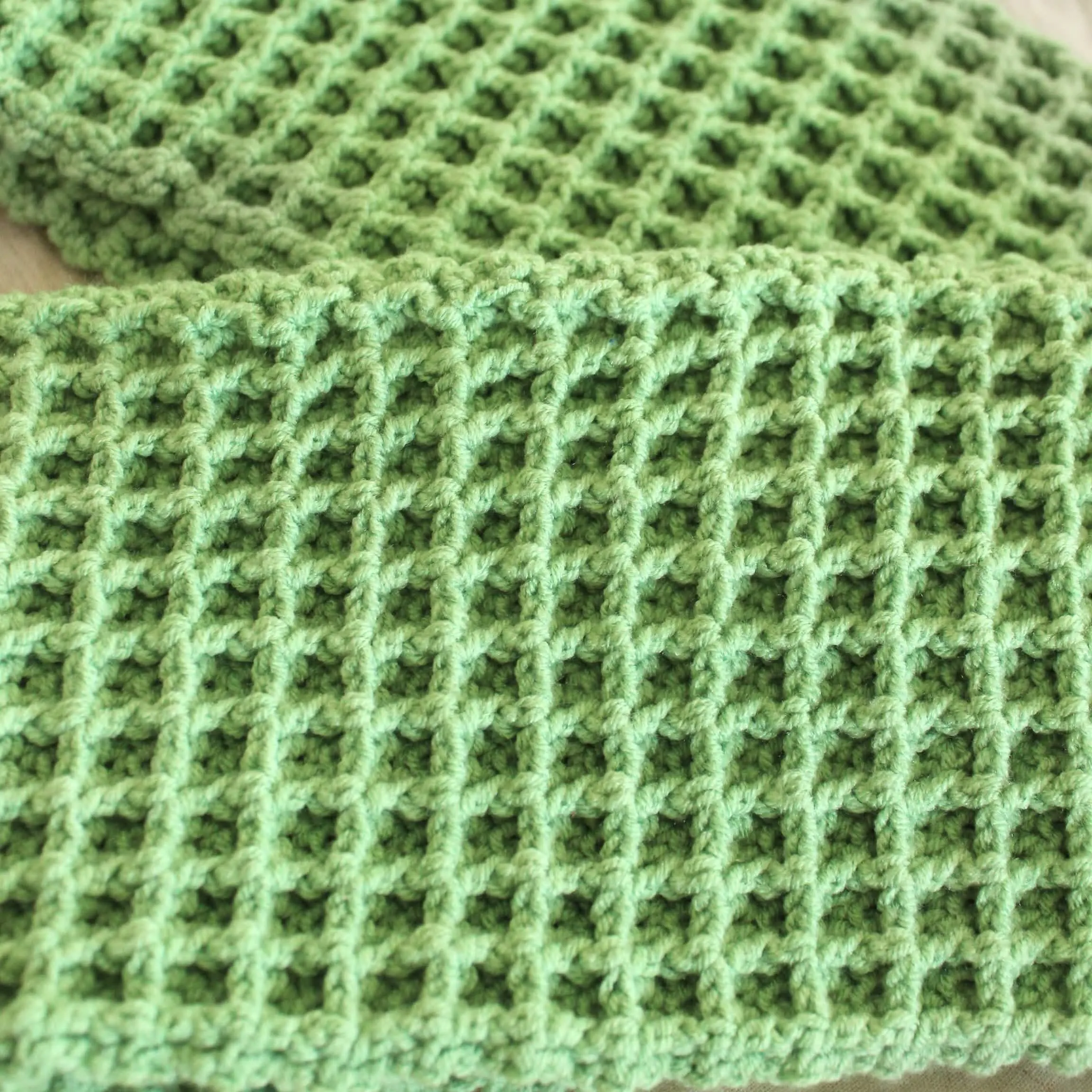 Sage Green Waffle-Patterned Crochet Scarf