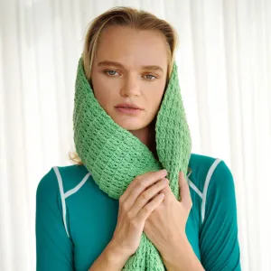 Sage Green Waffle-Patterned Crochet Scarf