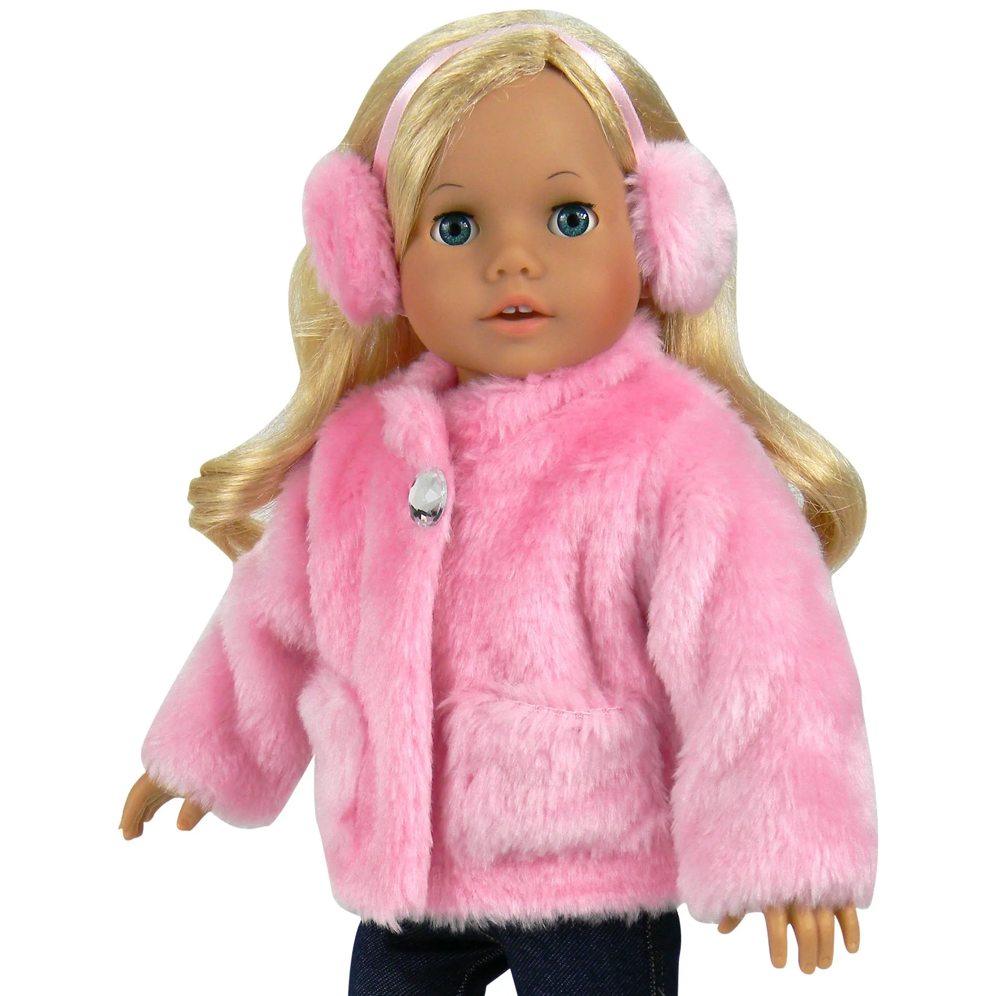 Sophia’s by Teamson Kids 2 Piece Baby Doll Pink Fur Coat and Earmuffs Outfit, 18 Inch Doll Clothes Set, Dolls Clothing & Accessories