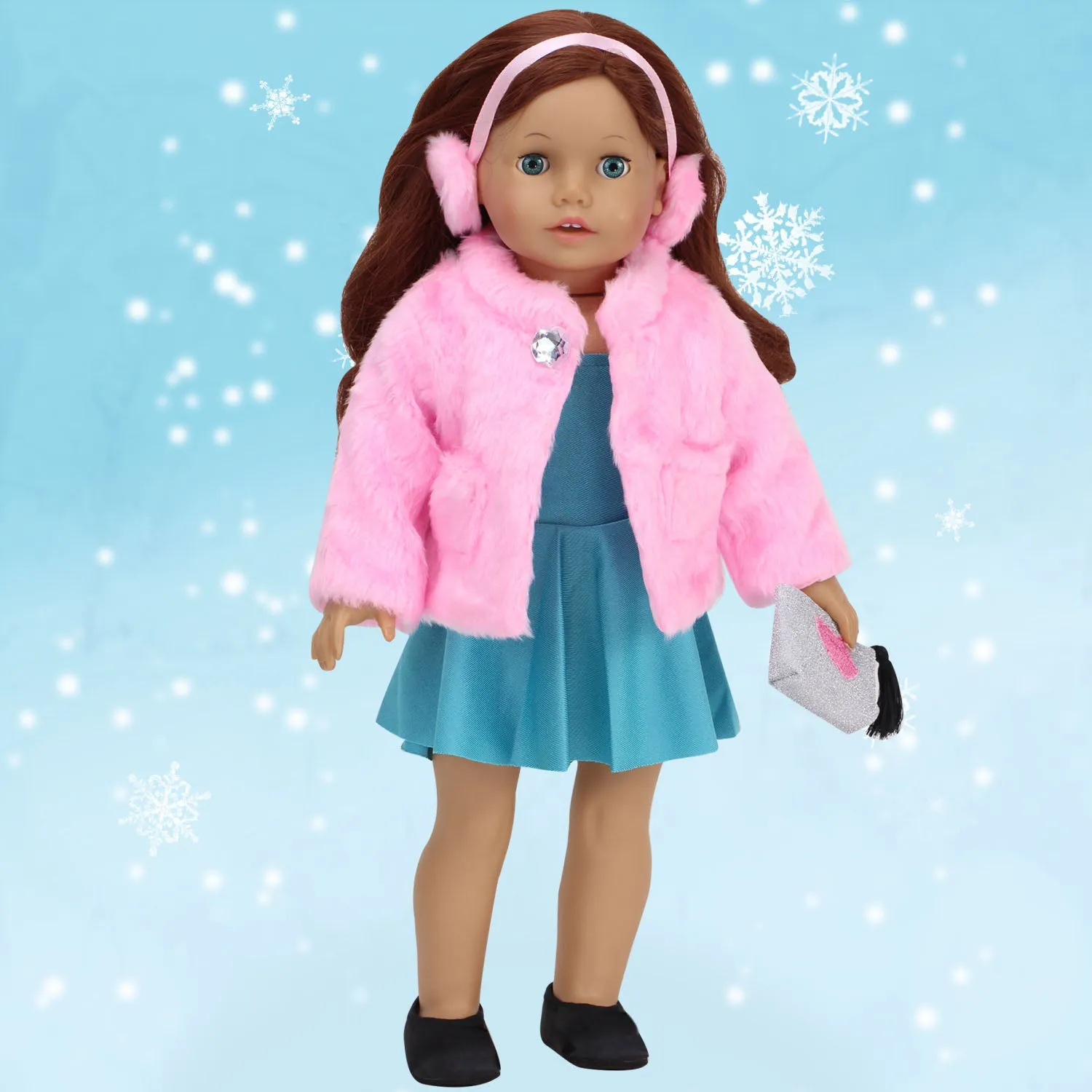 Sophia’s by Teamson Kids 2 Piece Baby Doll Pink Fur Coat and Earmuffs Outfit, 18 Inch Doll Clothes Set, Dolls Clothing & Accessories