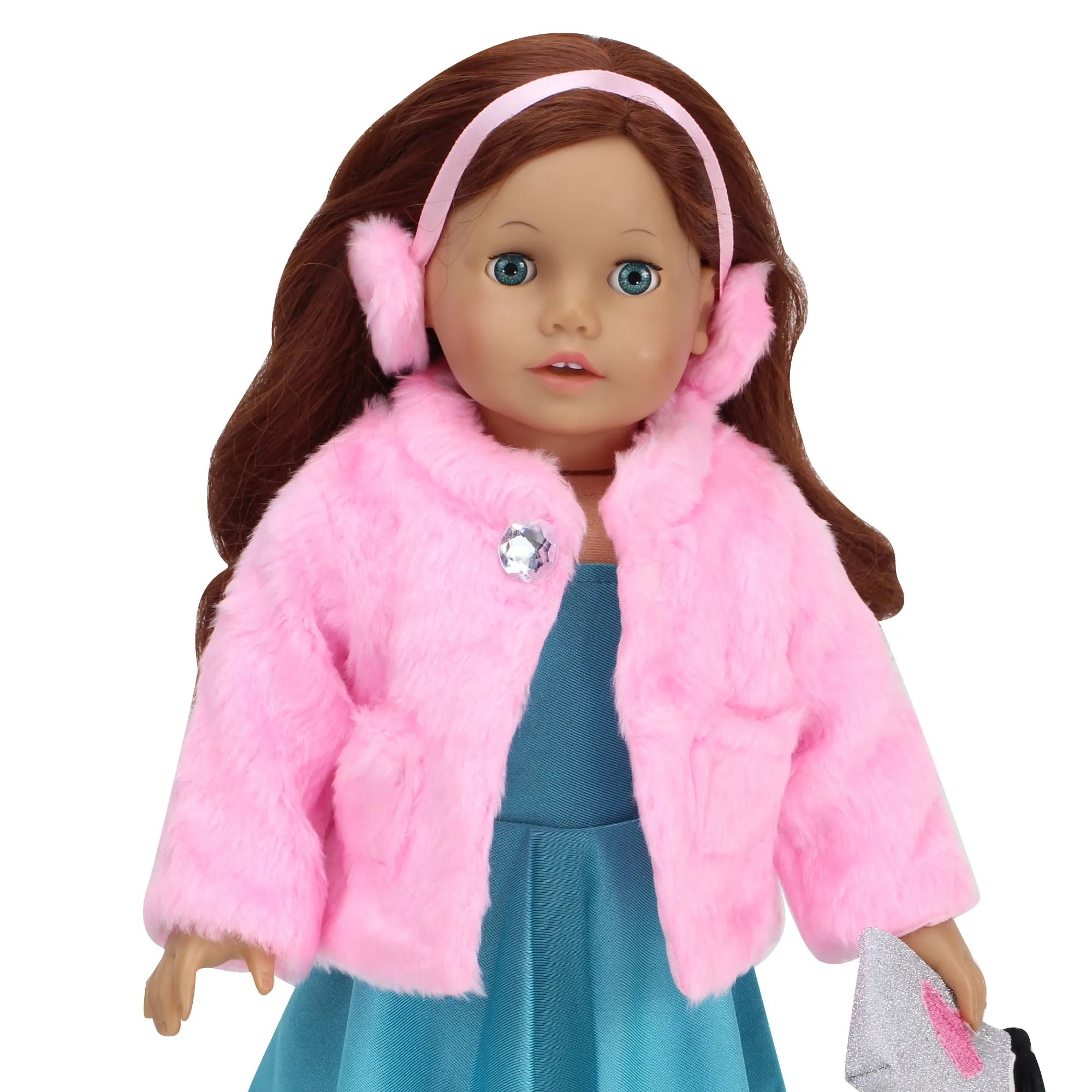 Sophia’s by Teamson Kids 2 Piece Baby Doll Pink Fur Coat and Earmuffs Outfit, 18 Inch Doll Clothes Set, Dolls Clothing & Accessories