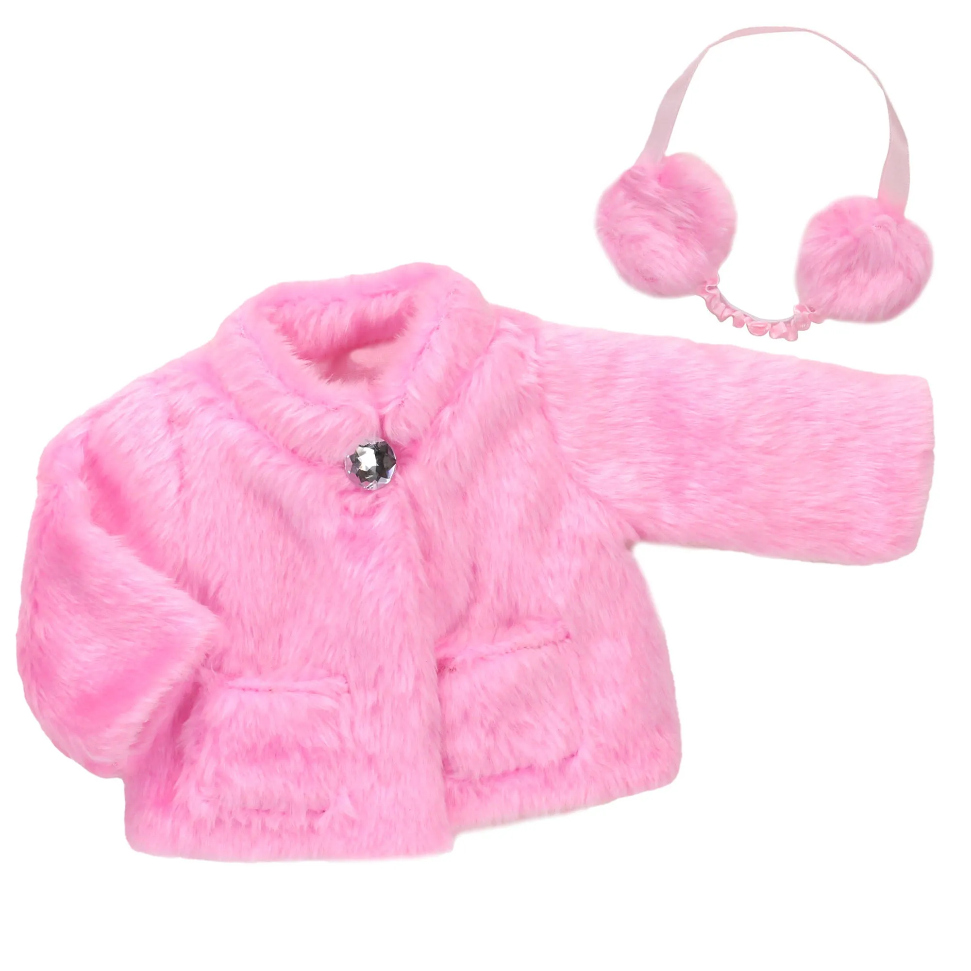 Sophia’s by Teamson Kids 2 Piece Baby Doll Pink Fur Coat and Earmuffs Outfit, 18 Inch Doll Clothes Set, Dolls Clothing & Accessories