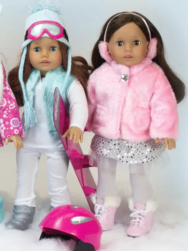 Sophia’s by Teamson Kids 2 Piece Baby Doll Pink Fur Coat and Earmuffs Outfit, 18 Inch Doll Clothes Set, Dolls Clothing & Accessories
