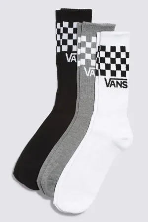 VANS CLASSIC CHECKER CREW SOCKS 3PK - BLACK/WHITE/GREY CHECKER